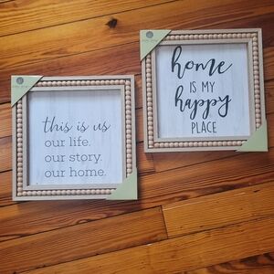 Wooden Bobbles Framed Home Accent Decor Signs Happy Place This Is Us X2 Set